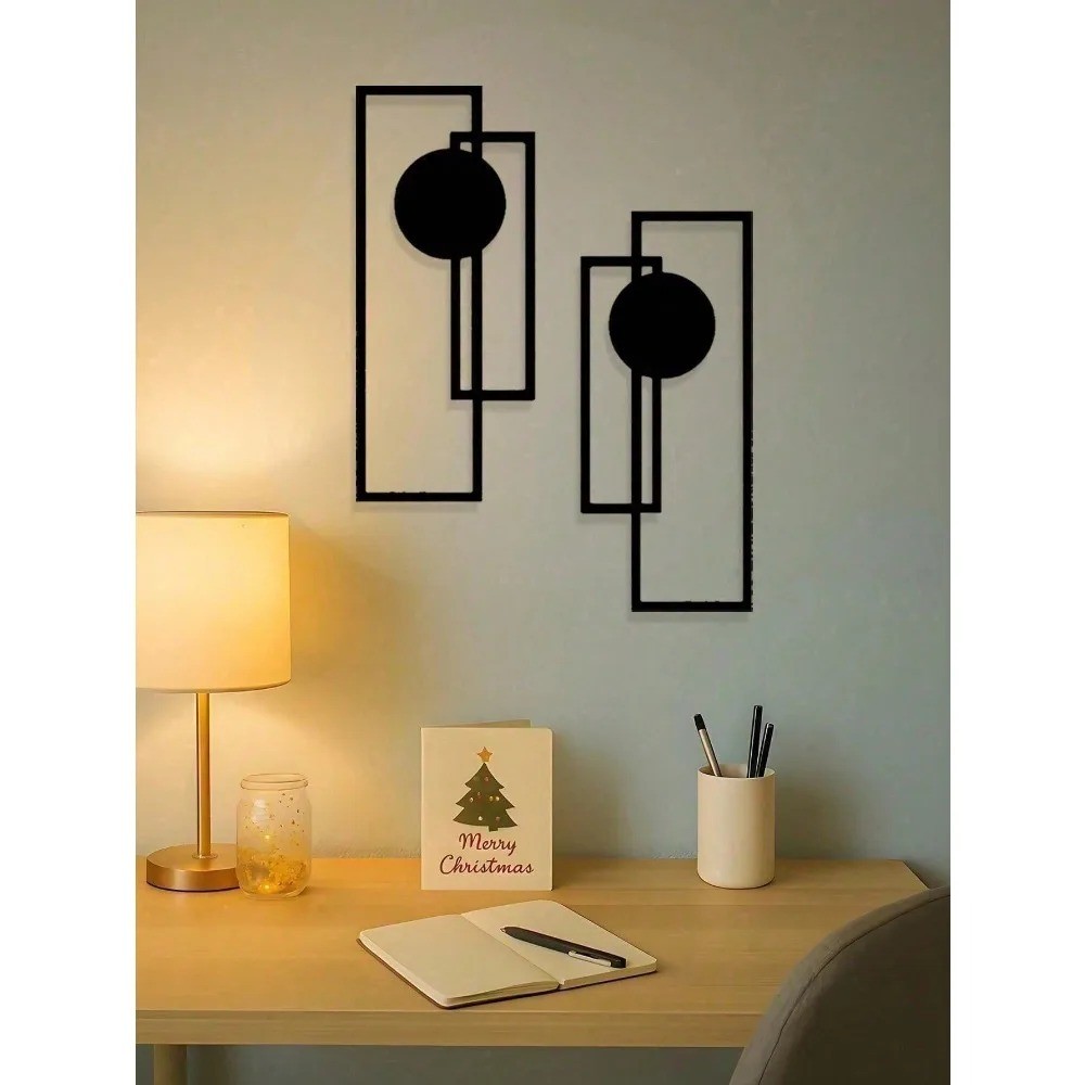 2-Pc Abstract Gothic Line Metal Wall Art Minimalist Black Living Room Decor
