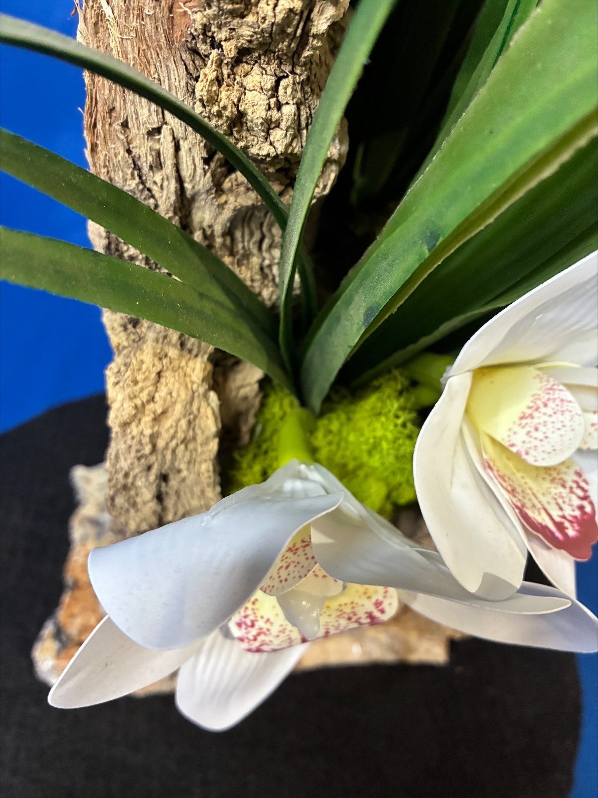 Orchid Artificial Plant Home Arrangement Marble Base Natural Bark Handmade