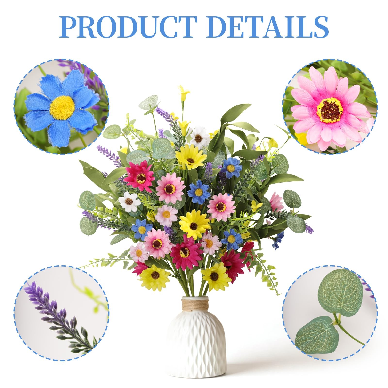 Artificial Spring Flowers 6 Pack Spring Floral Picks 17 Inch Flower Stems wit…