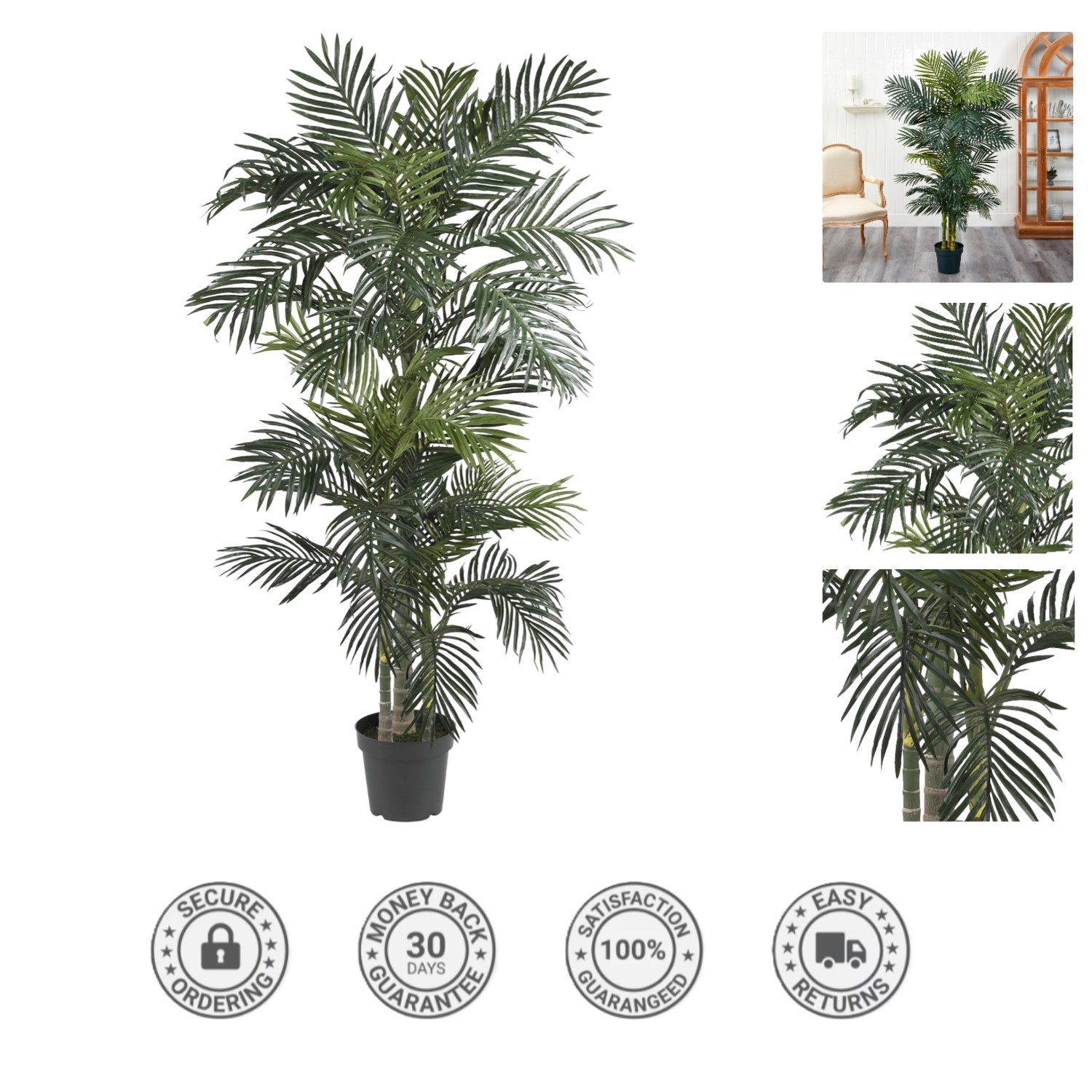 Ultra-Realistic 6.5ft Golden Cane Palm with Bendable Fronds & Low Maintenance