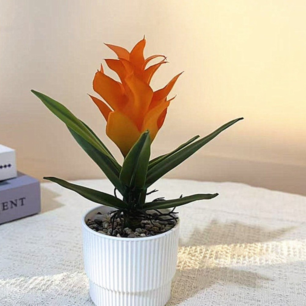 Pineapple Flower Fake Plant in Pot 21cm Tall for Indoor For Table Decor