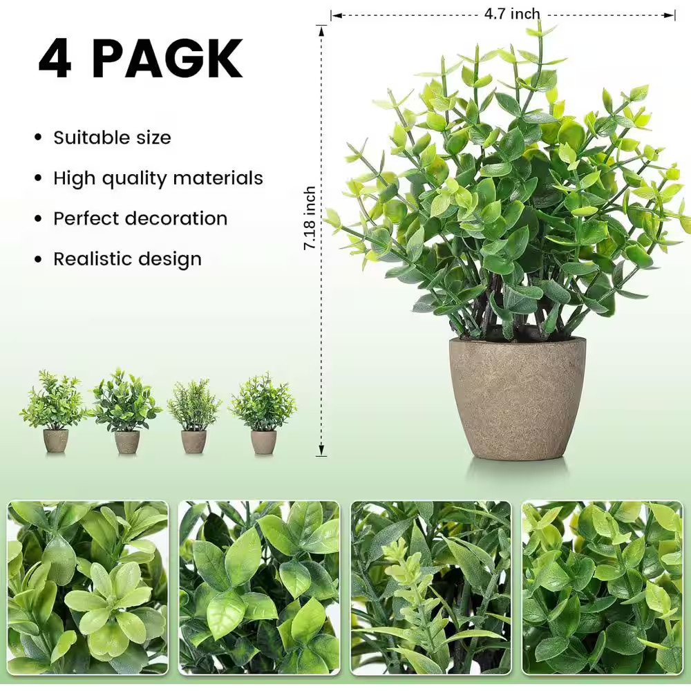 7.20″ H 4 Pack Ceramic Mini Artificial Potted Plants for Home and Office Decor
