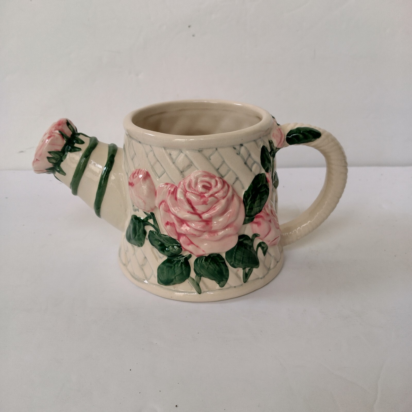 VTG 1996 H. BeaugArt Designs Ceramic Watering Can Planter Pink Roses Flowers Inc
