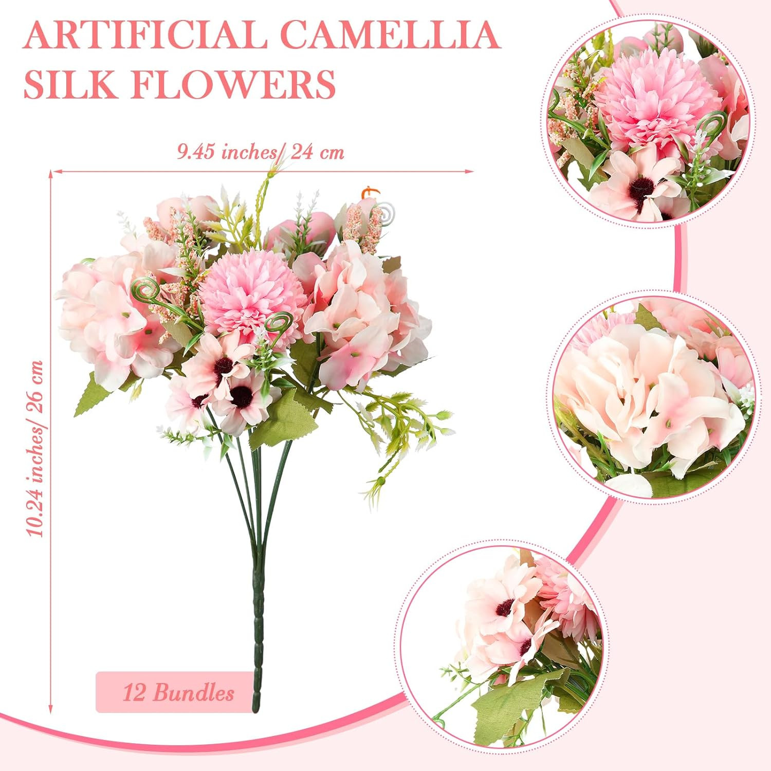 12 Pcs Pink Peonies & Roses Artificial Flowers for Wedding & Home Decor
