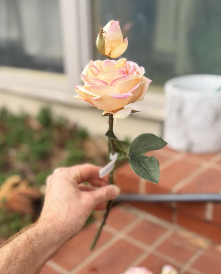 Creamy Pinky Peach Garden Rose Cutting Artificial Flower