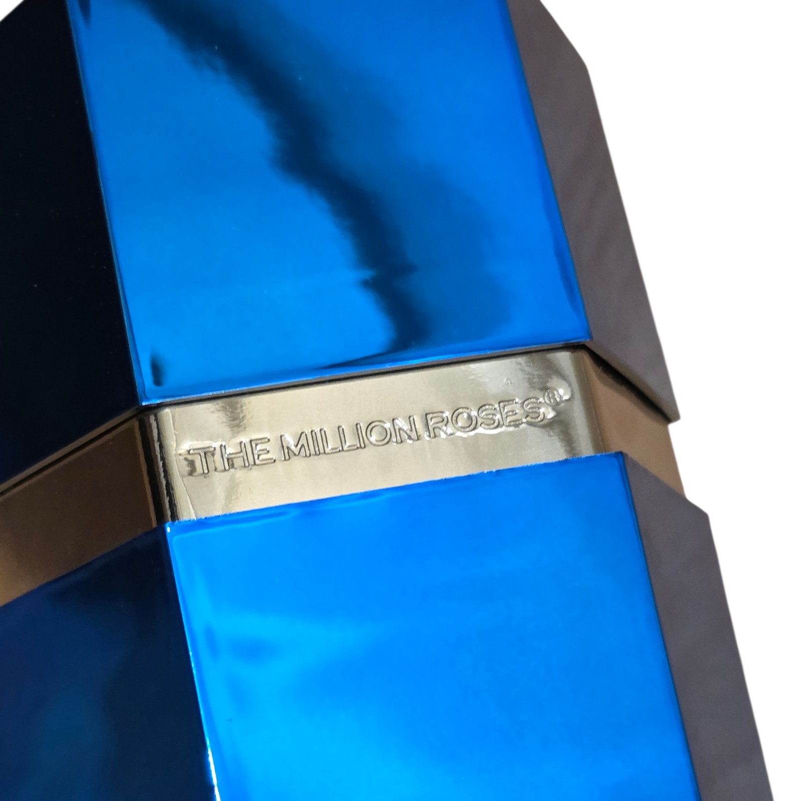One in a Million Mirror Blue Hexagon Box Dark Blue & Silver Roses 3″ x 4″