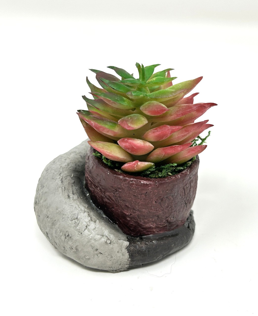 2.5″ Potted Baby SLEEPING DOG Blob House Mini pot WITH faux Red-Green Succulent