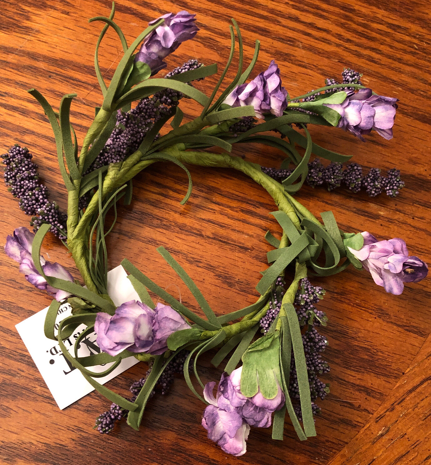 Small Farmhouse Lavender Larksur with Greenery Candle Ring 3″ Opening