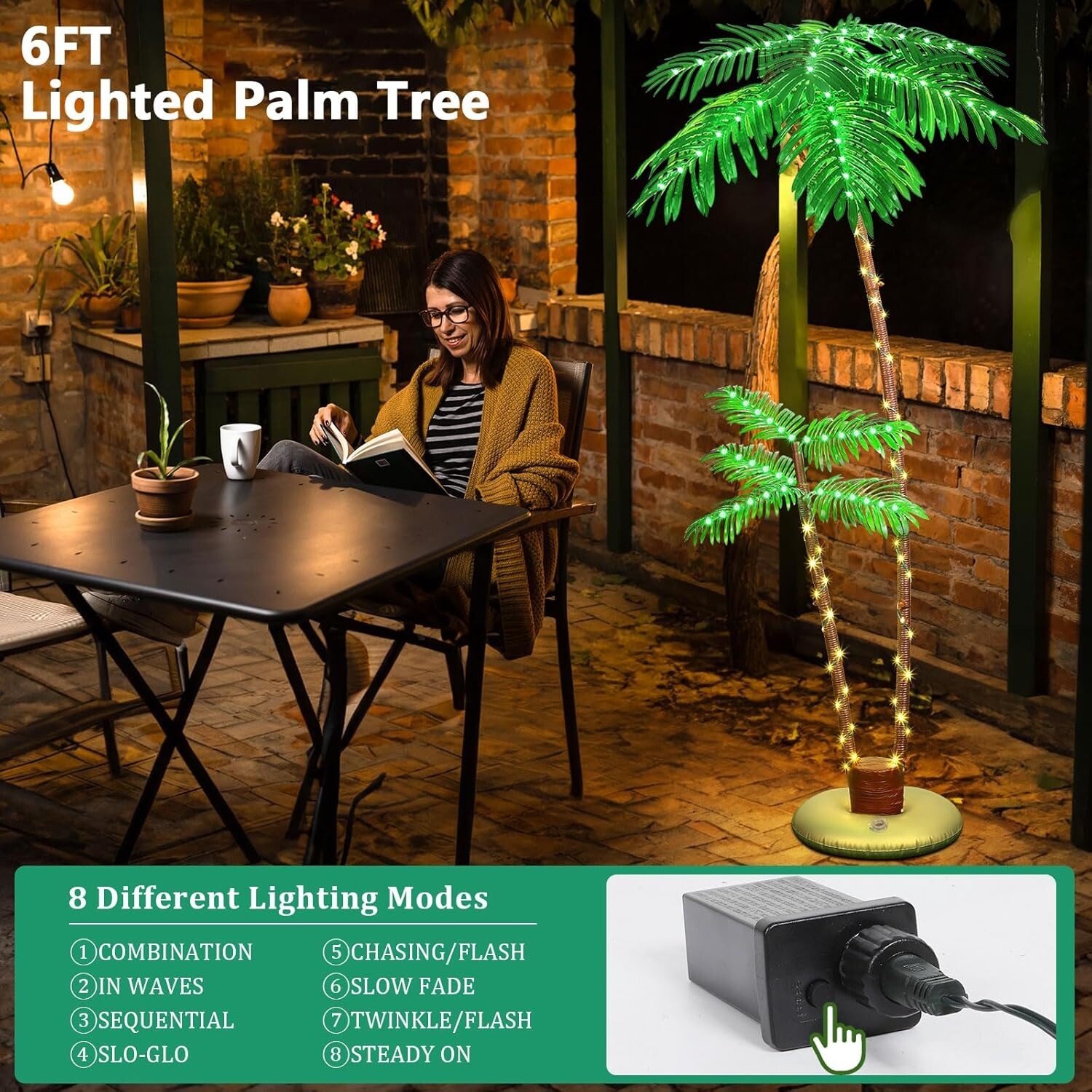 6FT Lighted Palm Trees Outside Patio, LED Fake Artificial Tree Lights w/8 Modes