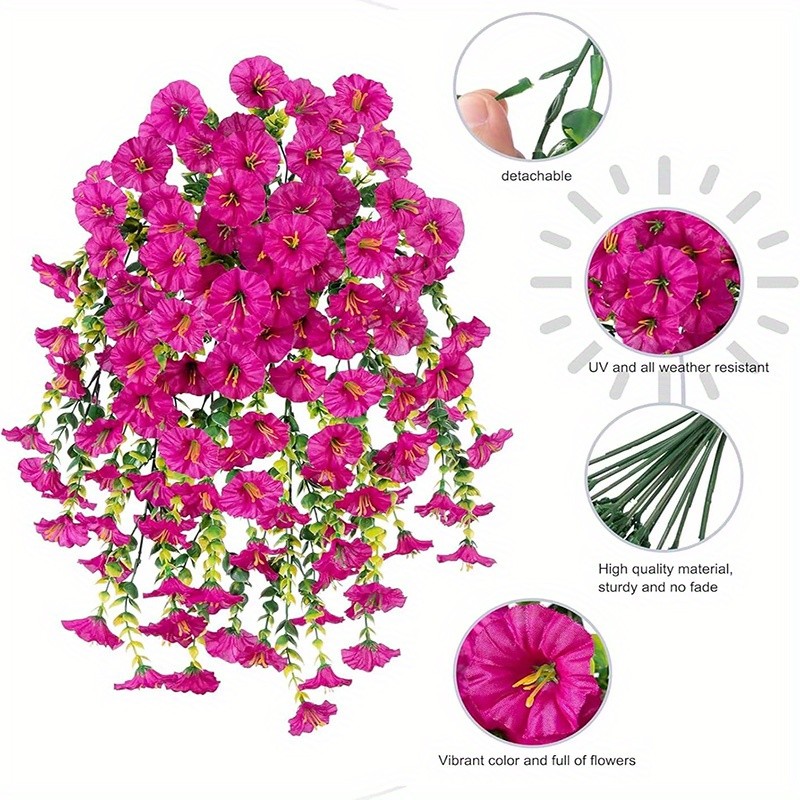 4Pcs UV Resistant Artificial Hanging Morning Glory Flower Faux Vine Garden Decor