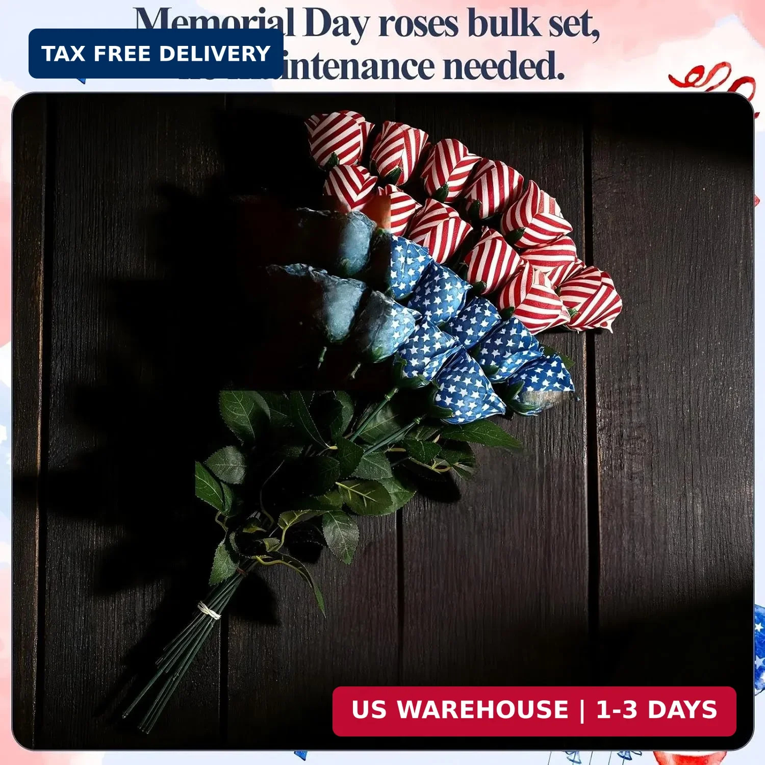 24 Pcs Patriotic Artificial Flowers 17” Red White and Blue 4th of July Flower S