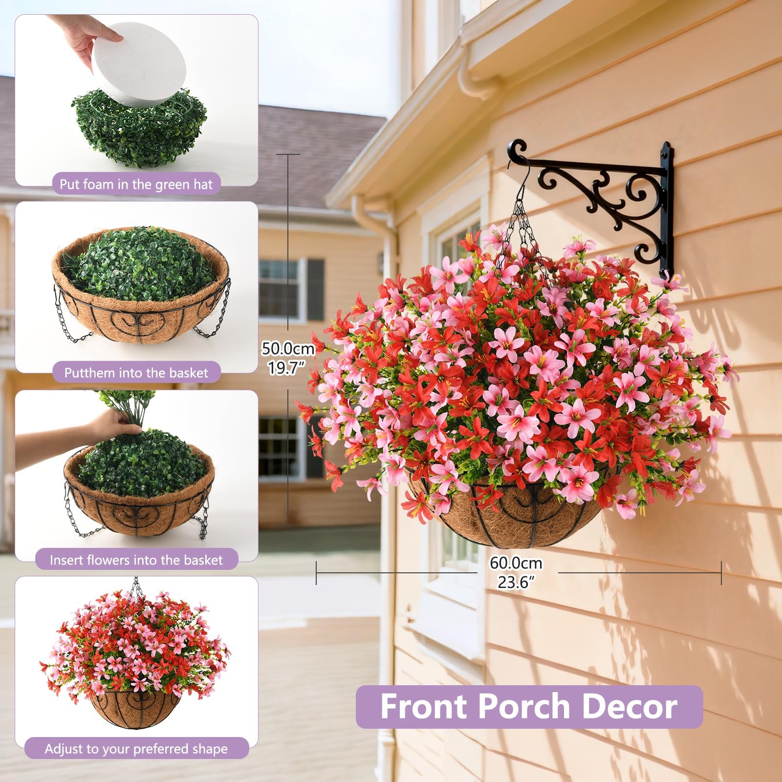 Artificial Hanging Flowers for Outdoors, 5 Bundles UV Resistant Artificial Ha…