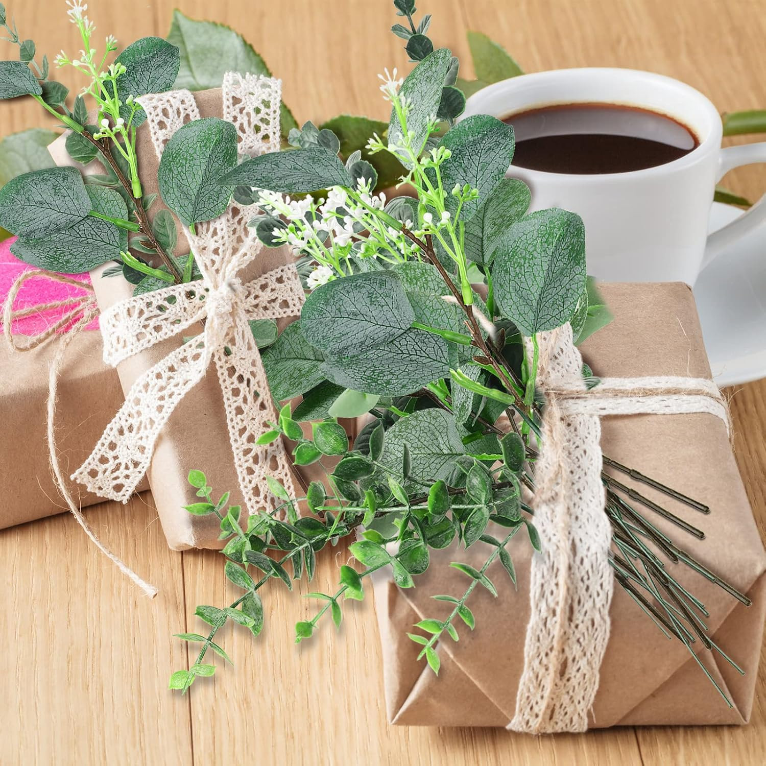 32 Pcs Artificial Eucalyptus Stems Leaves Faux Greenery Branches Mixed Fake Silv