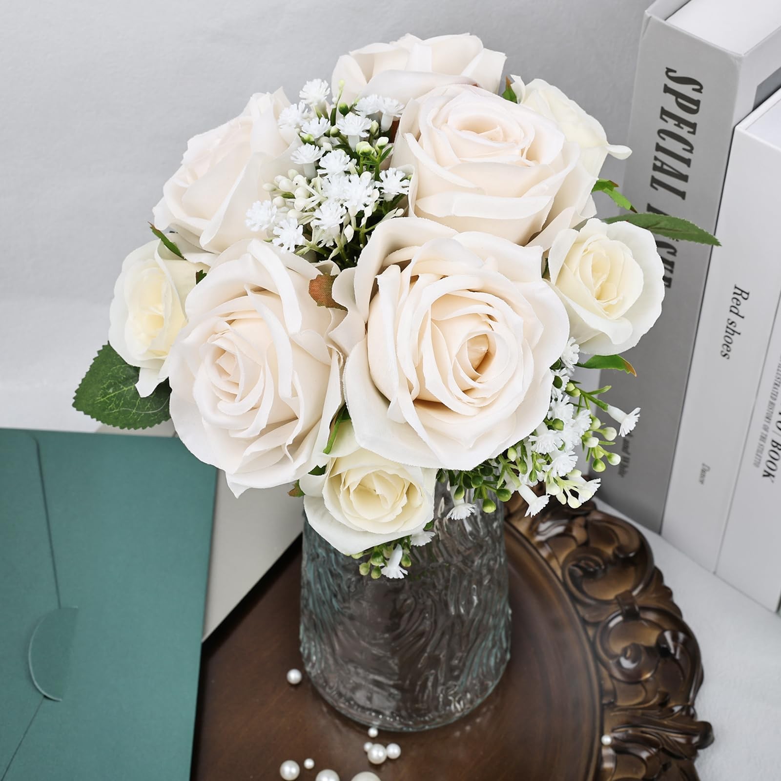 Wedding Bridesmaid Bouquets Set of 4, Artificial Silk Flowers Arrangement for…