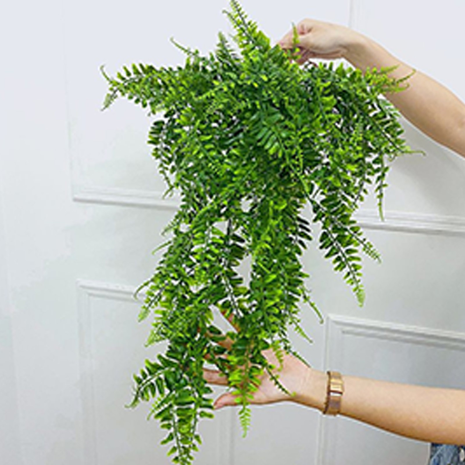2pcs Artificial Hanging Plants Fern Lifelike Decoration For Home Green 75cm