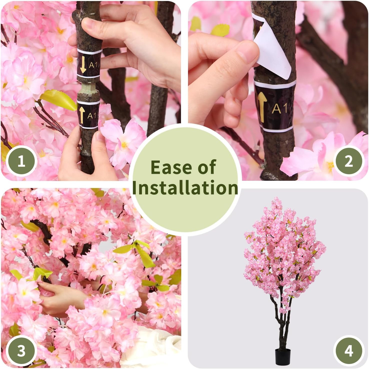 6Ft Tall Cherry Blossom Artificial Tree, Handmade Light Pink Cherry Tree, Fake F