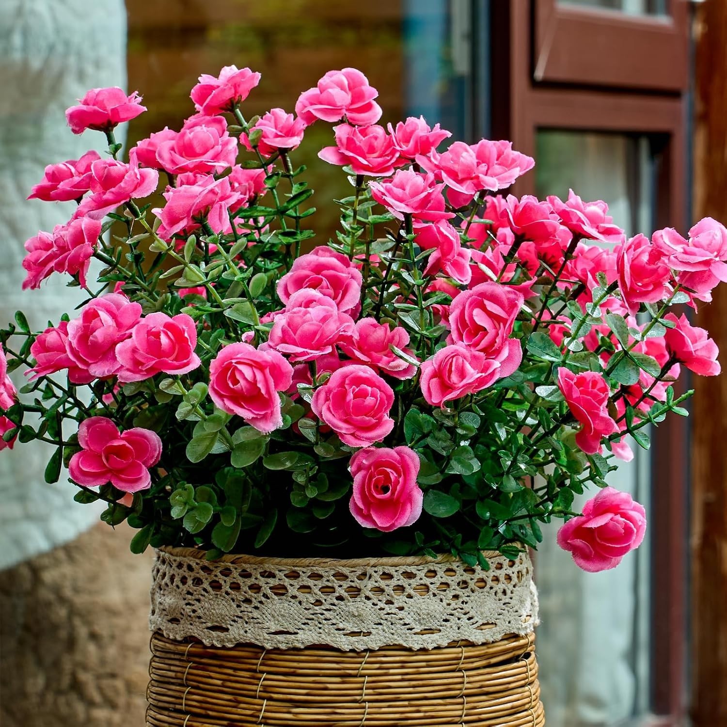 Charming 6 Bundles of UV Resistant Fuchsia Artificial Flowers for Outdoors