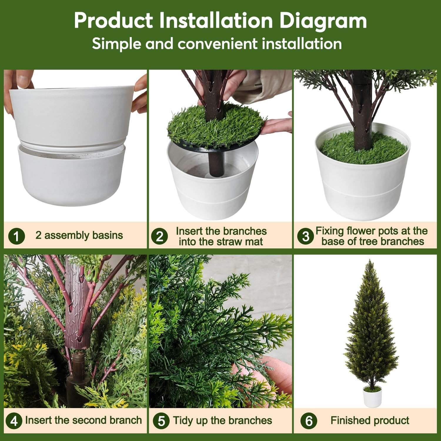 2 Pack 4Ft UV Resistant Artificial Cedar Topiary Trees for Indoor Outdoor Decor