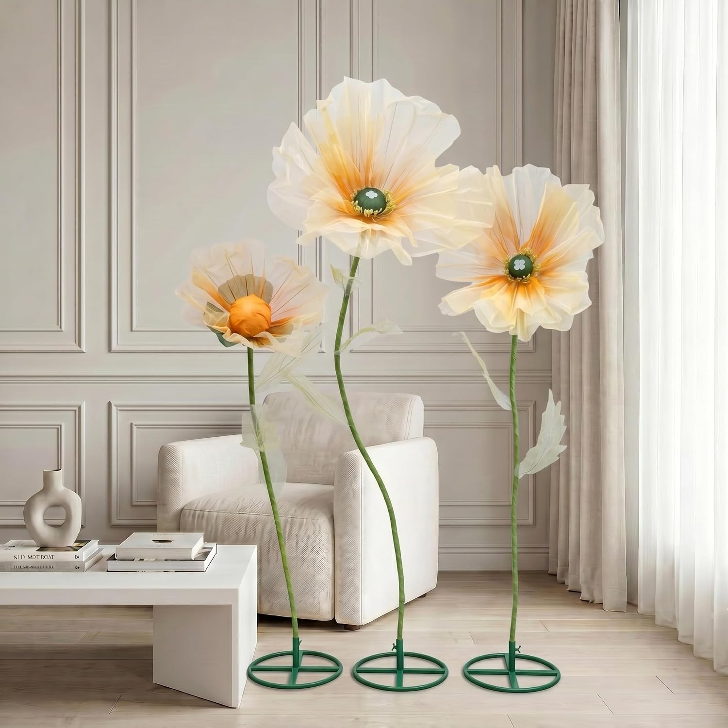 5.9 Ft Giant Artificial Flowers with Stand, Large Organza Flower Set, Huge Poppy