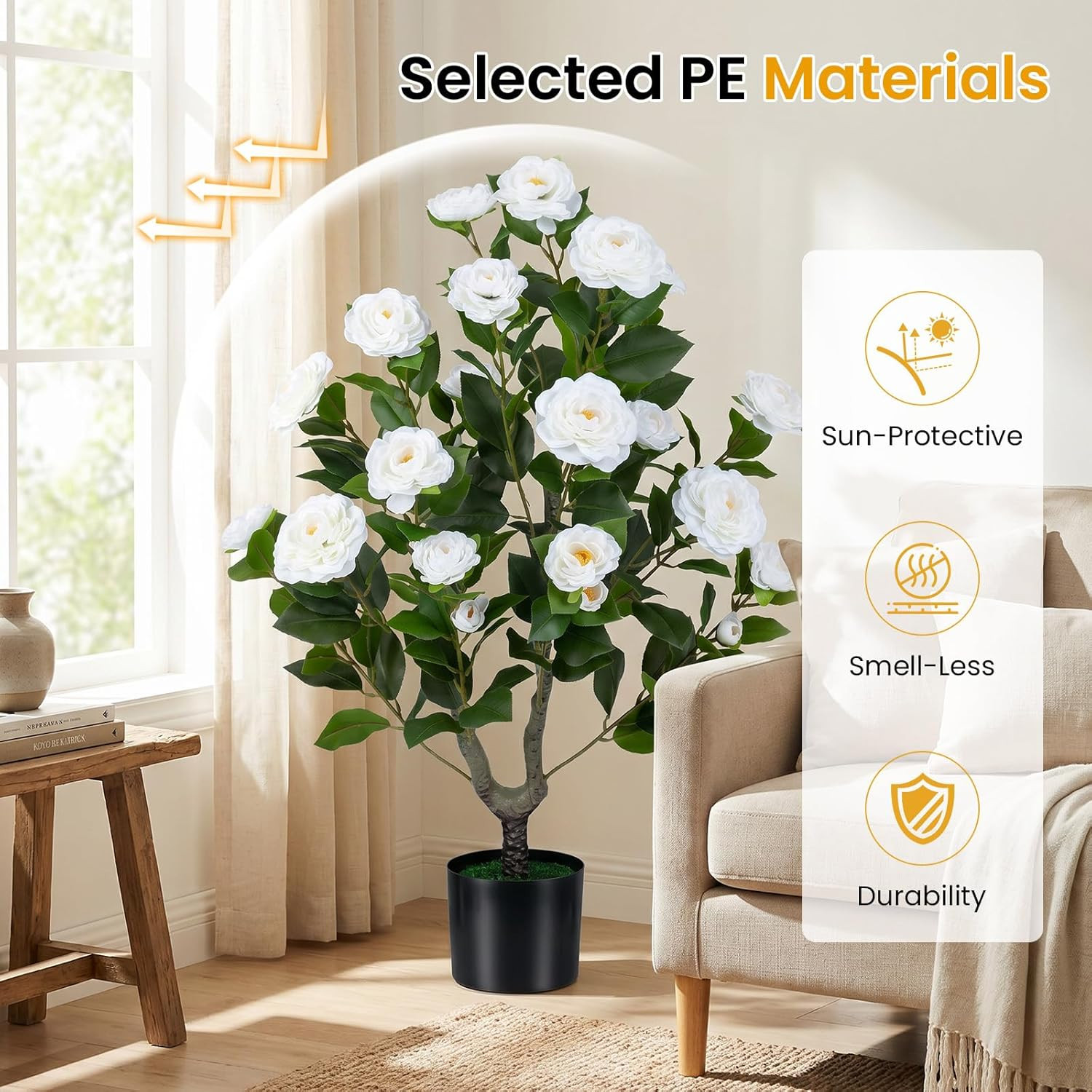 35.5’’ Artificial Camellia Tree, Flower Plants Artificial Tree, Faux Floral Plan