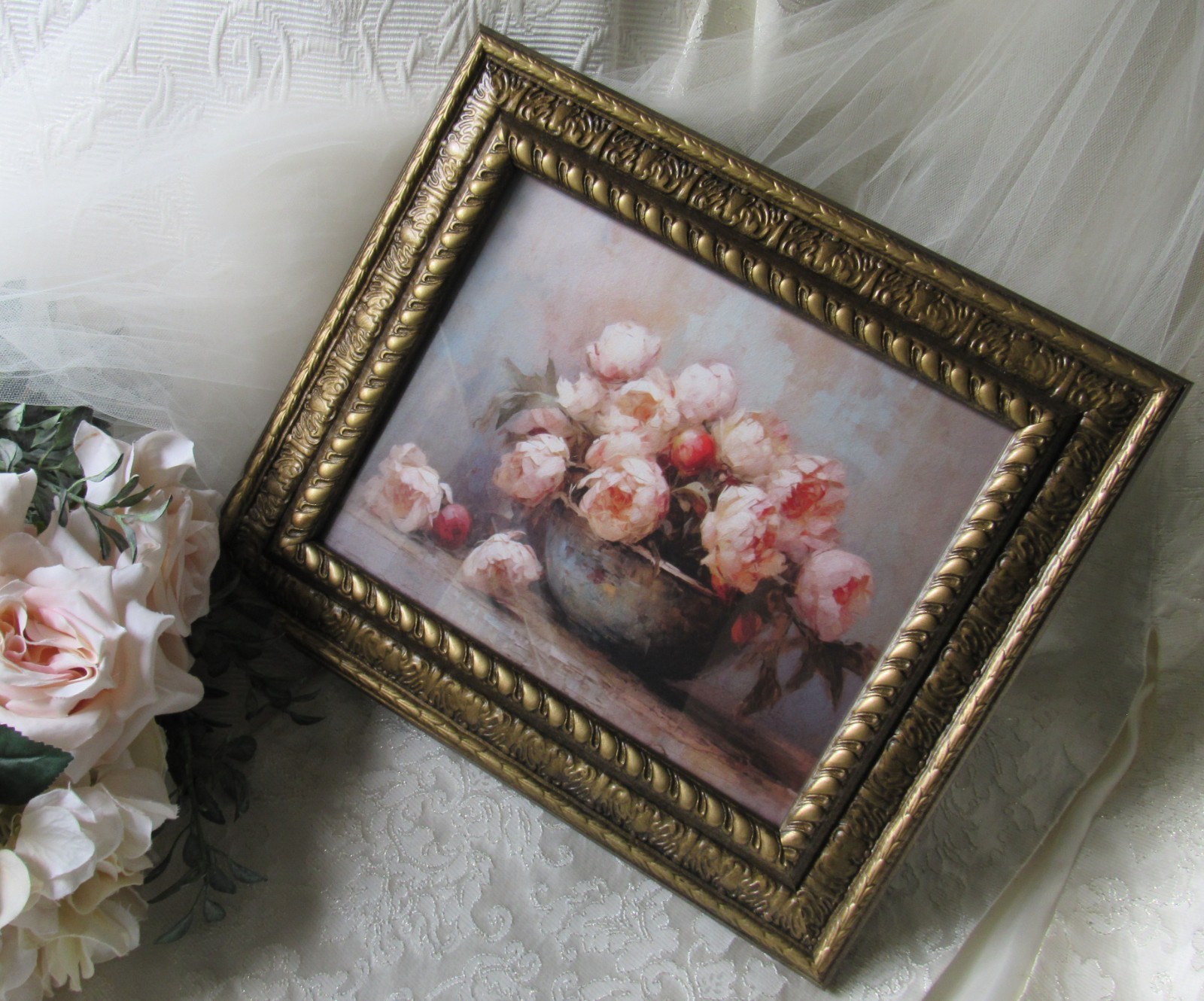 Pink Peony Home Decor,Antique Gold 8×10,Baroque,Victorian,Grand Millennial,Rose