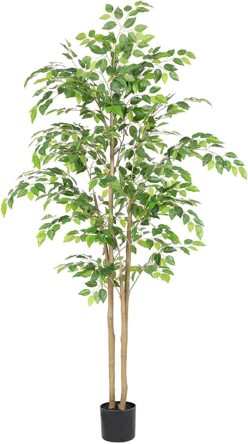 Tall UV Resistant Ficus Tree Artificial，6ft(72in Faux Ficus Tree W/ Realistic