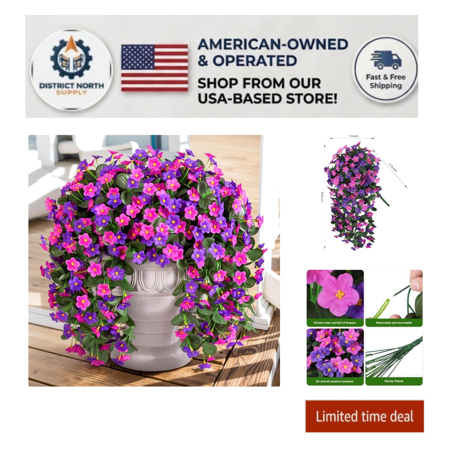 Elegant Dark Purple & Fuchsia Artificial Orchid Vines – Set of 2 for Outdoor Use