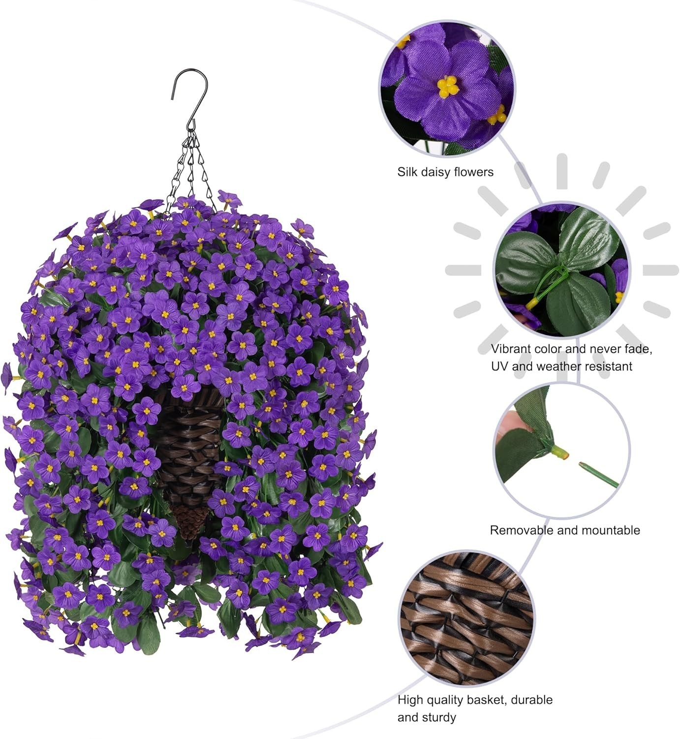 UV Resistant Purple Daisy Hanging Basket