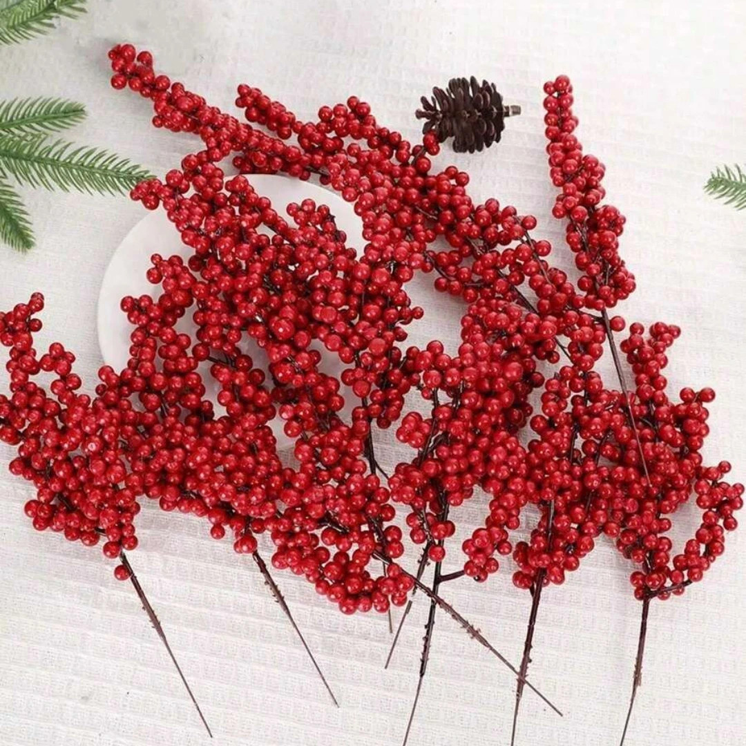 5pcs Artificial Red Berry Picks with Hawthorn Red Berries Branches Home Decor