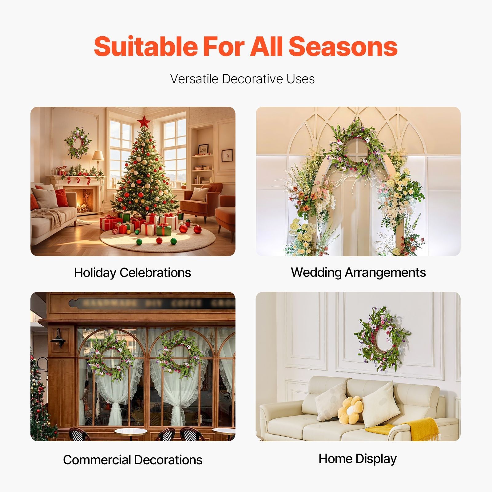 All Season Floral Wreath 22in Artificial Daisy Babysbreath for Home Wall Door