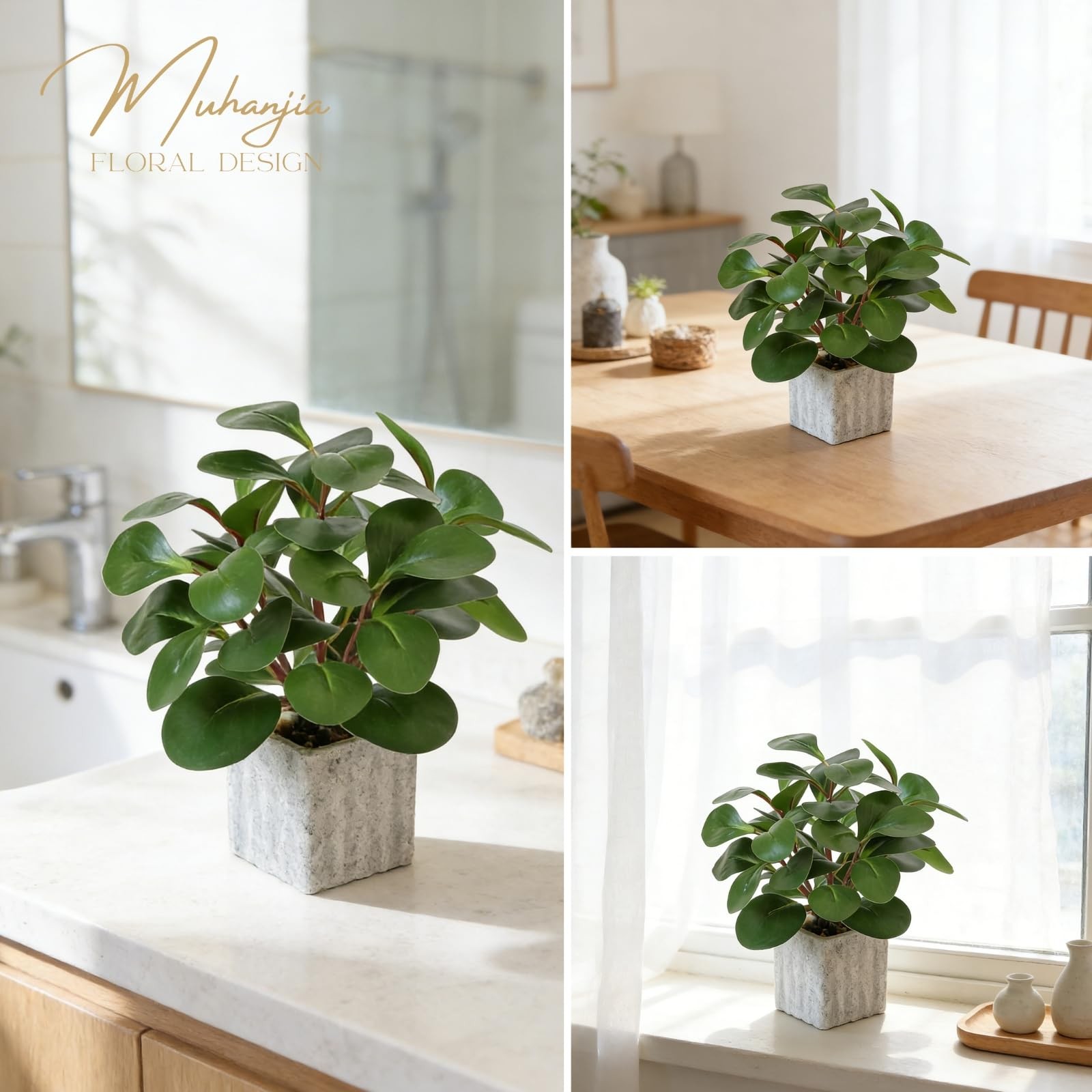 Artificial Potted Plant, Lifelike Faux Greenery in Decorative -Look Square Po…