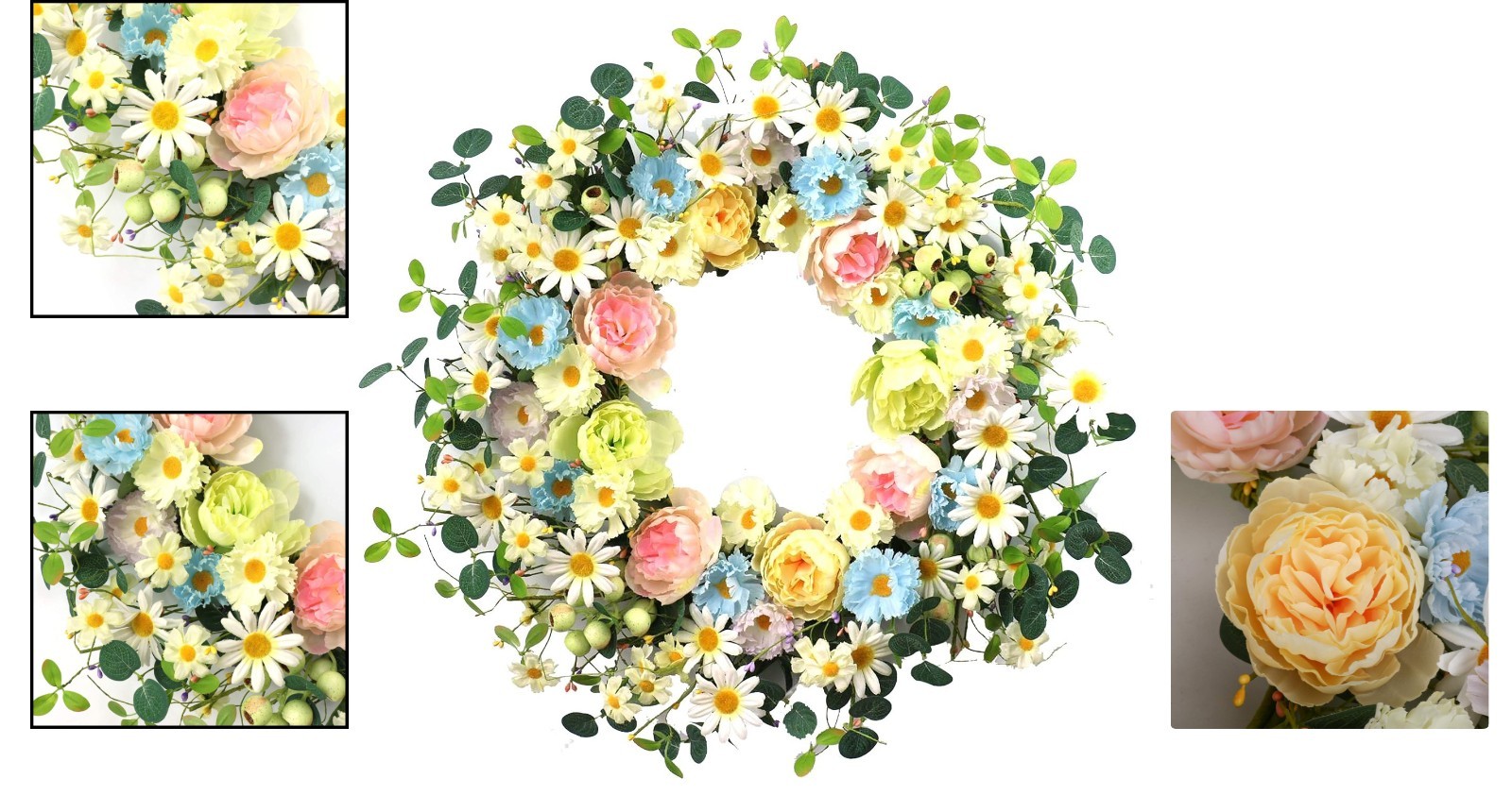 Colorful Spring & Summer Artificial Flower Wreath for Front Door & Decor