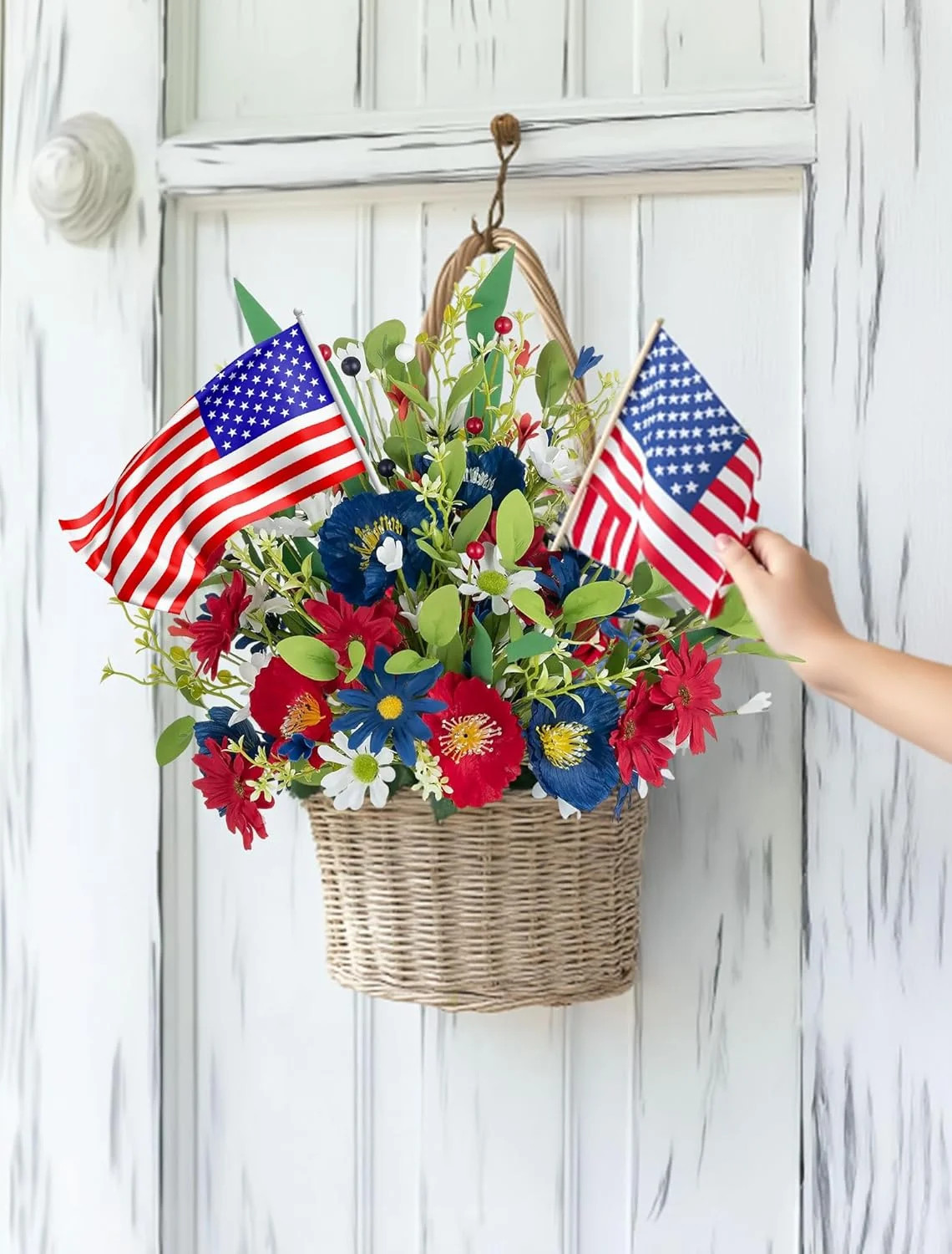 BLOSMON Red White and Blue Flowers: 4 Bundles Fake Flowers 4th of July Patriotic
