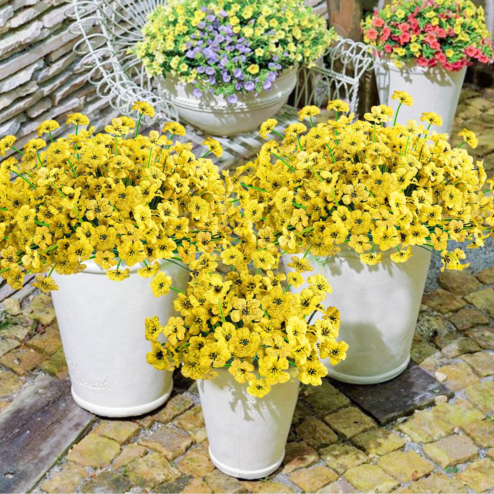 48 Bundles Outdoor Artificial Flowers UV Resistant Fake Silk Flowers Faux Pla…