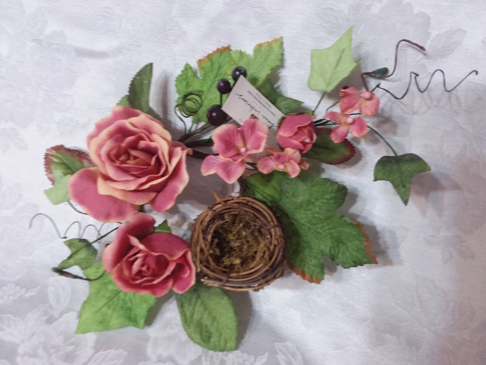 Home Interiors Country Pink Rose Candle Ring with Birdsnest/ NWT/Free shipping