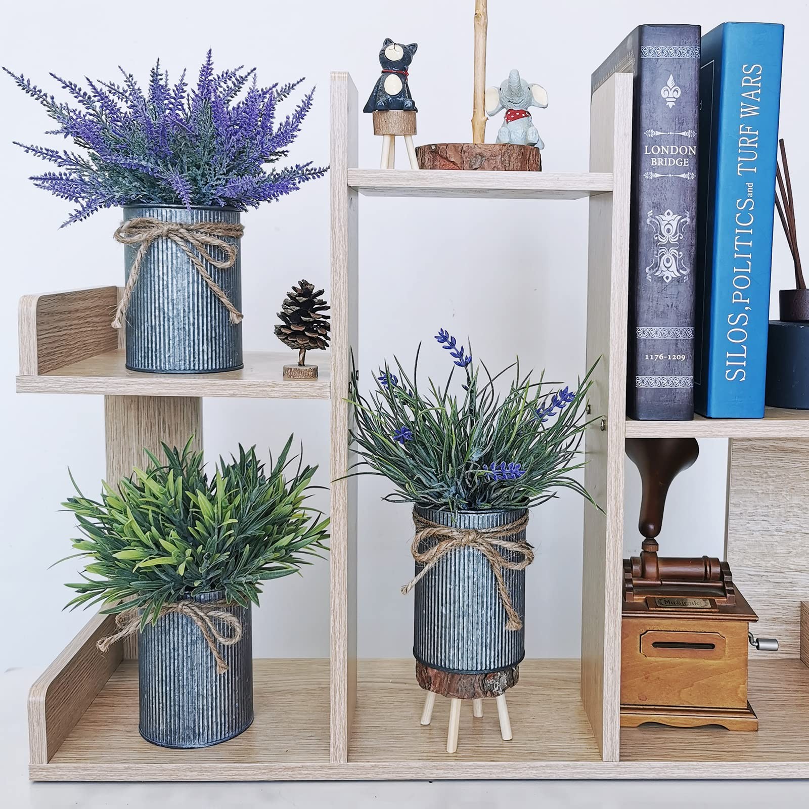 Set of 3 Small Potted Plants Arrangement Artificial Lavender and Grass Plants…