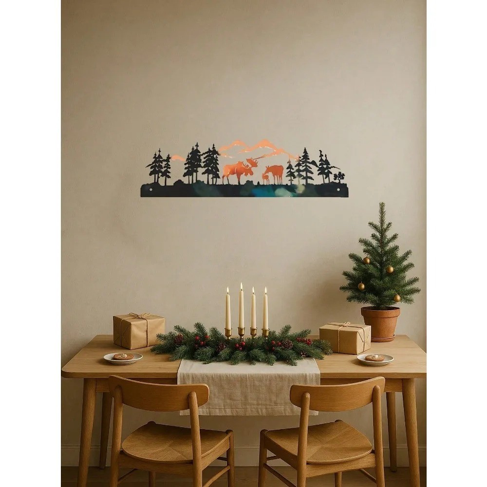 Nordic Moose Metal Wall Art Winter Christmas Rustic Farmhouse Living Room Decor