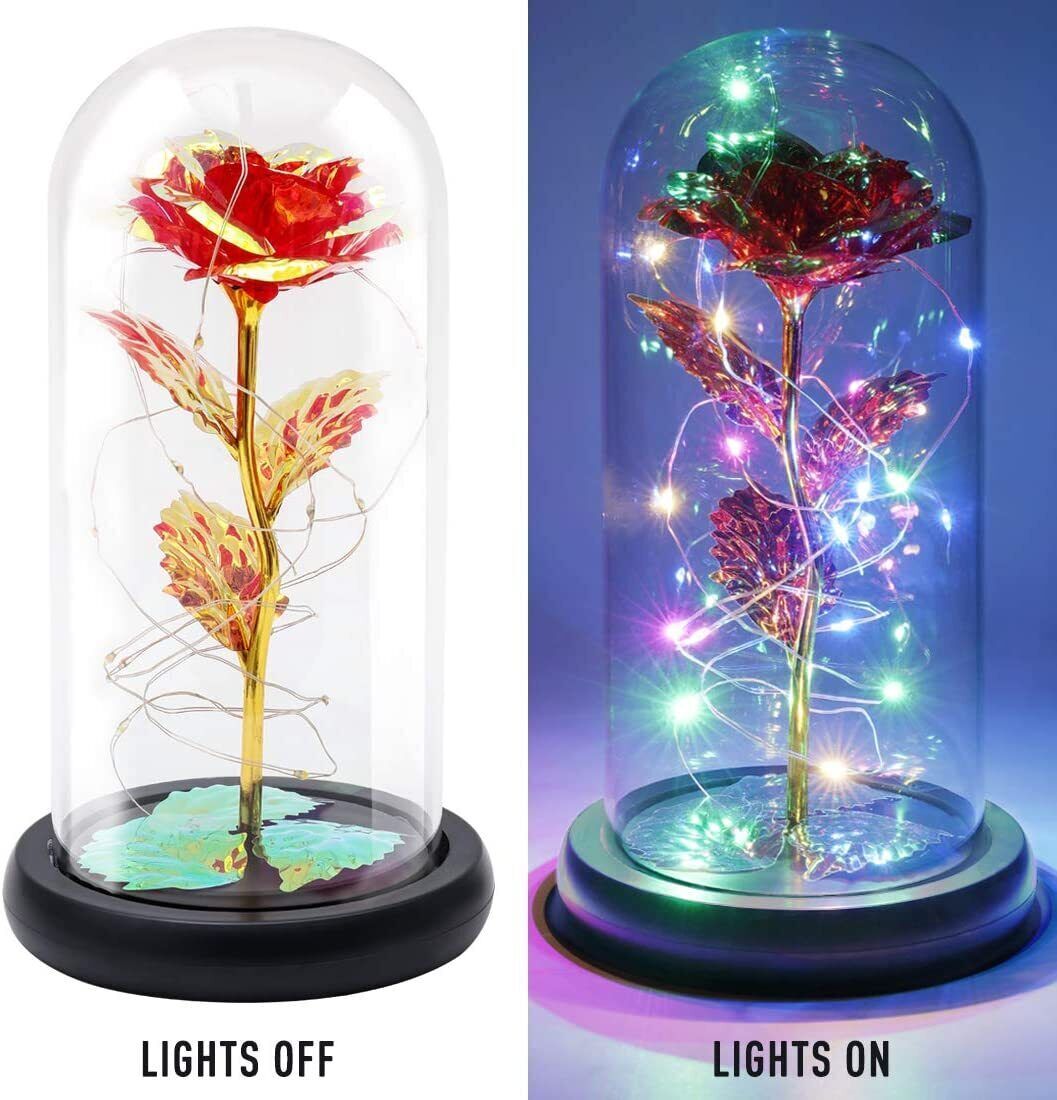 Eternal Forever Galaxy Rose Flower In Glass Dome LED Light Romantic Gift for Her