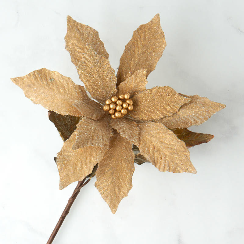 Set of 4 Gold Beaded Artificial Poinsettia 28″ Floral Stems