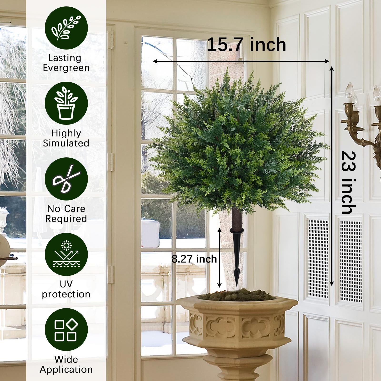 Artificial Plants Outdoor, 2Pcs 23” Artificial Cedar Topiary with Ground Spi…