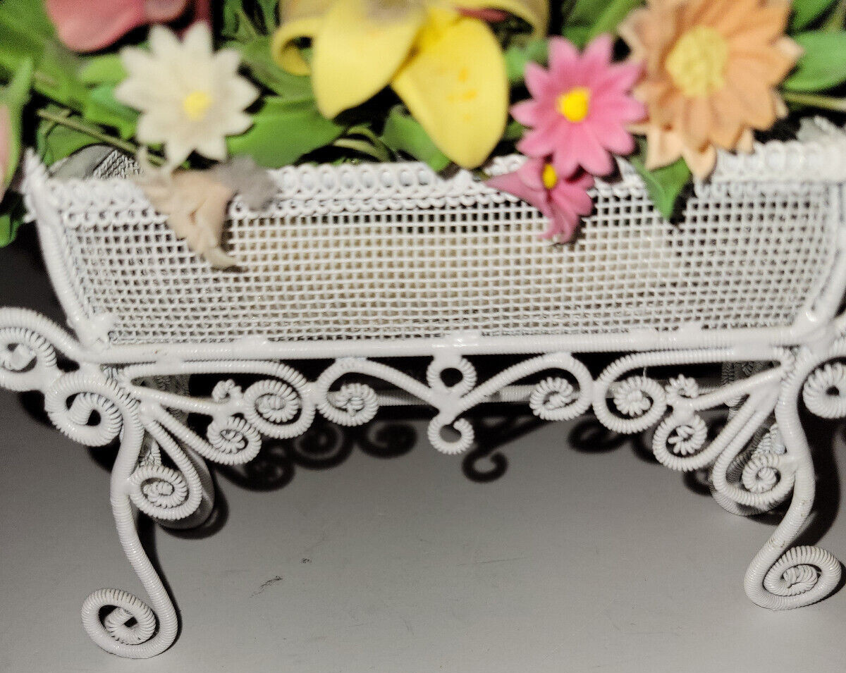 Spring Floral Artifical Arrangement in a Ornate White Metal Stand Small 5x5x1.75