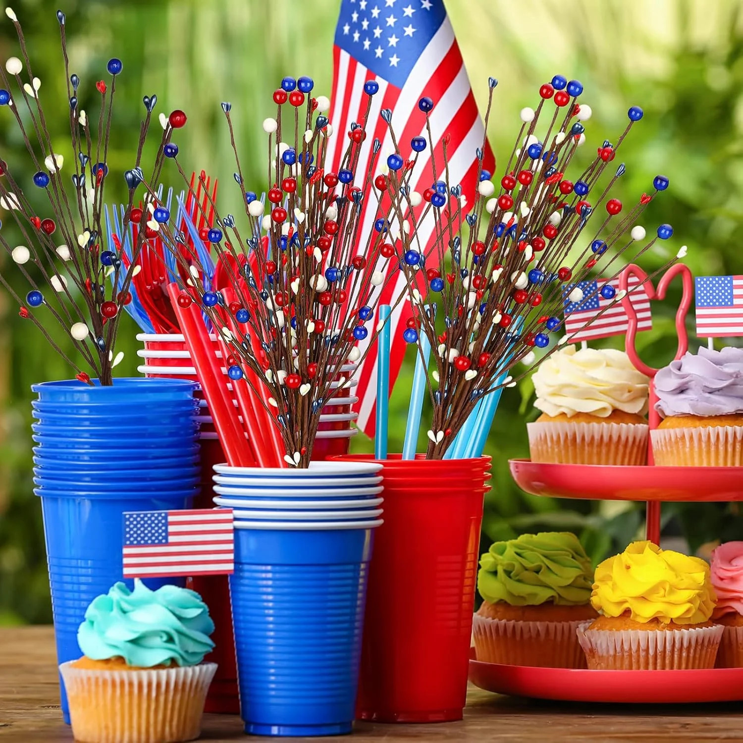 Cindeer 10 Pcs 4th of July Floral Picks Red White and Blue Centerpieces Decor Pa