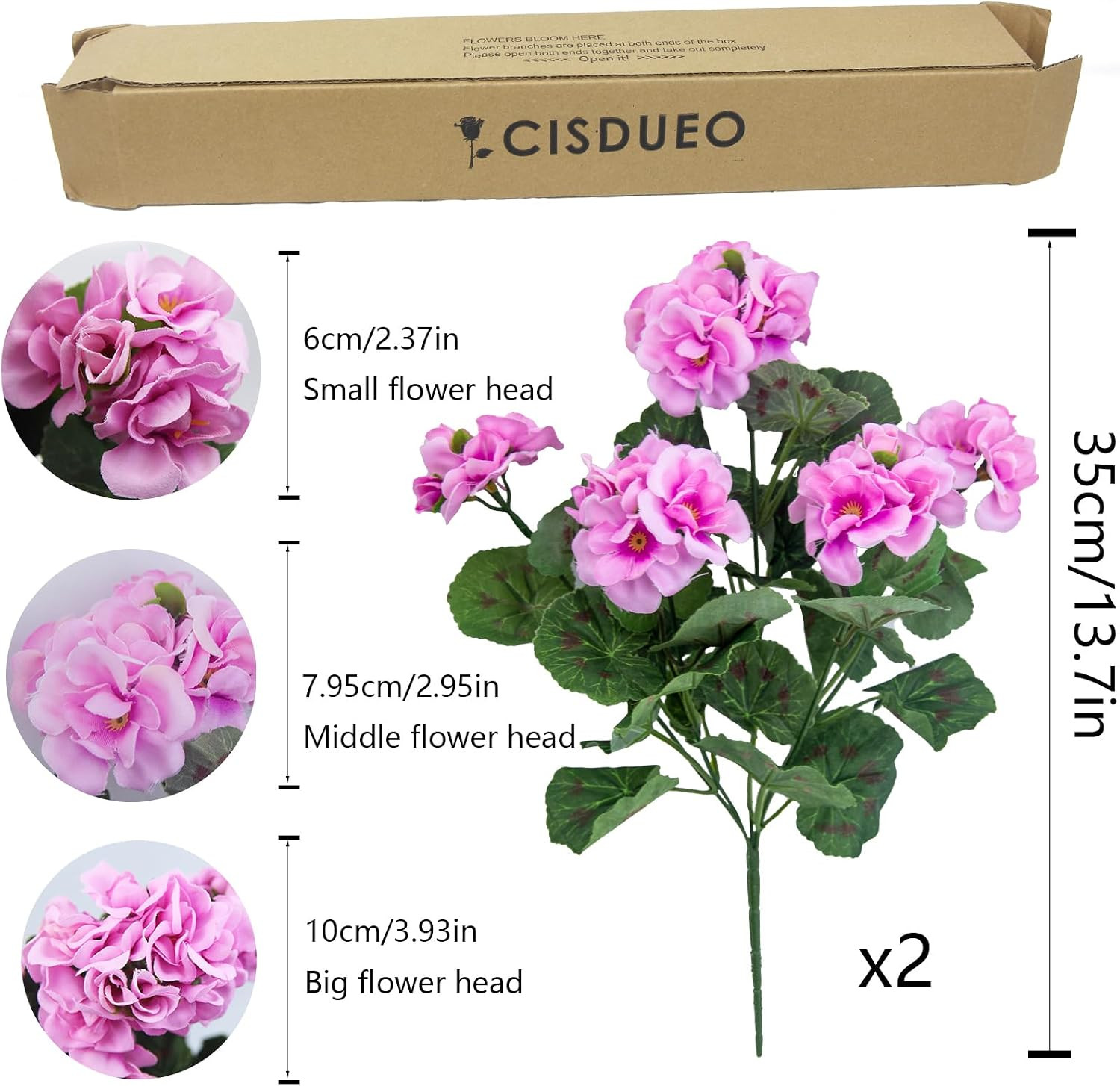 2 Pcs Artificial Geranium Flowers for Outdoors Silk Geraniums Flowers Outdoor UV