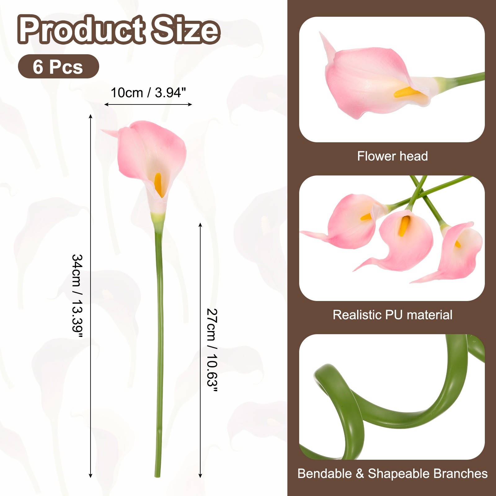6Pcs 13 Inch Artificial Calla Lily Fake Flowers Real Touch Light Pink/Yellow]