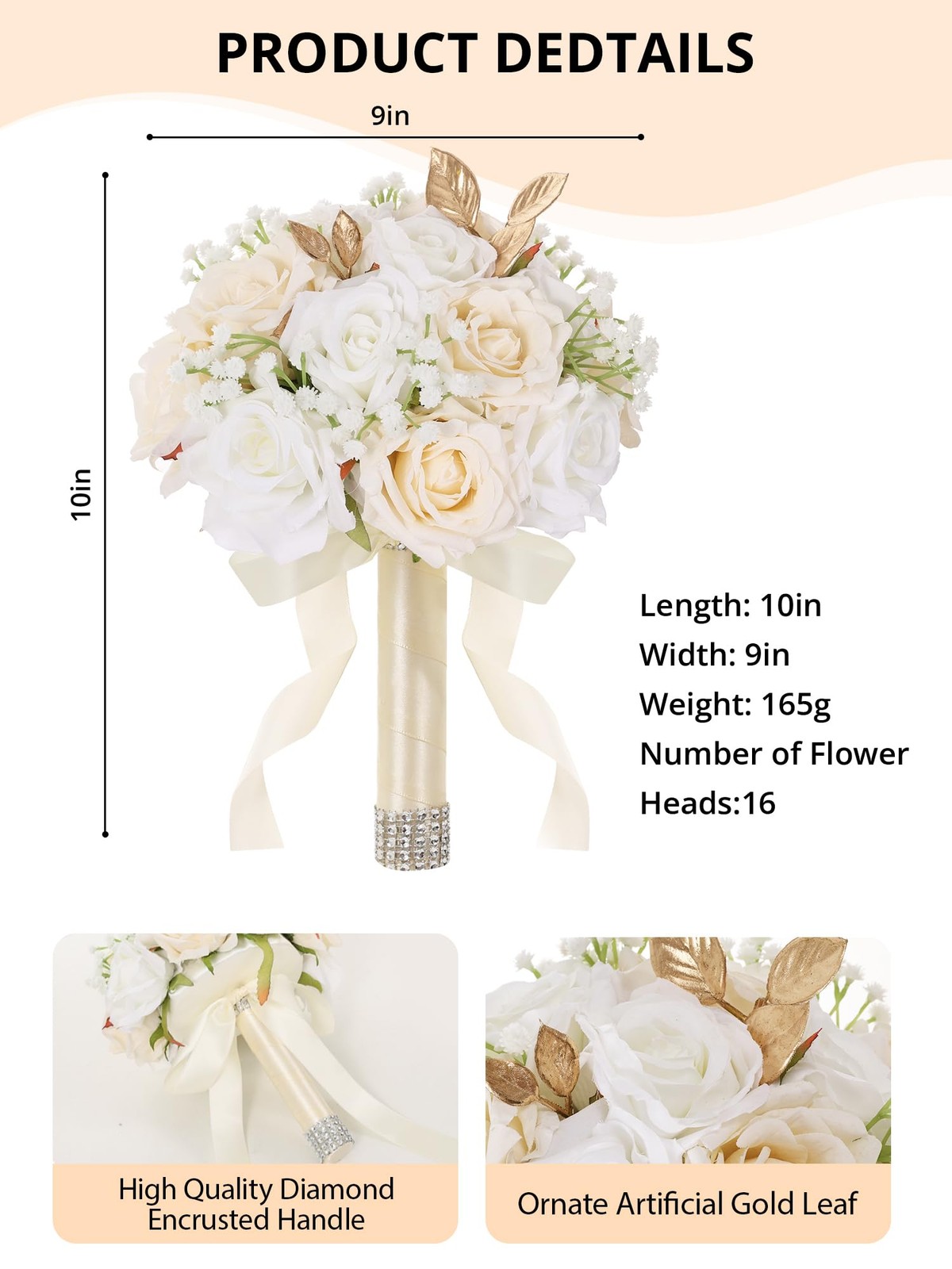 Wedding Bouquets for Bride & Bridesmaid, 9 Inch Artificial Rose Bridal Bouque…