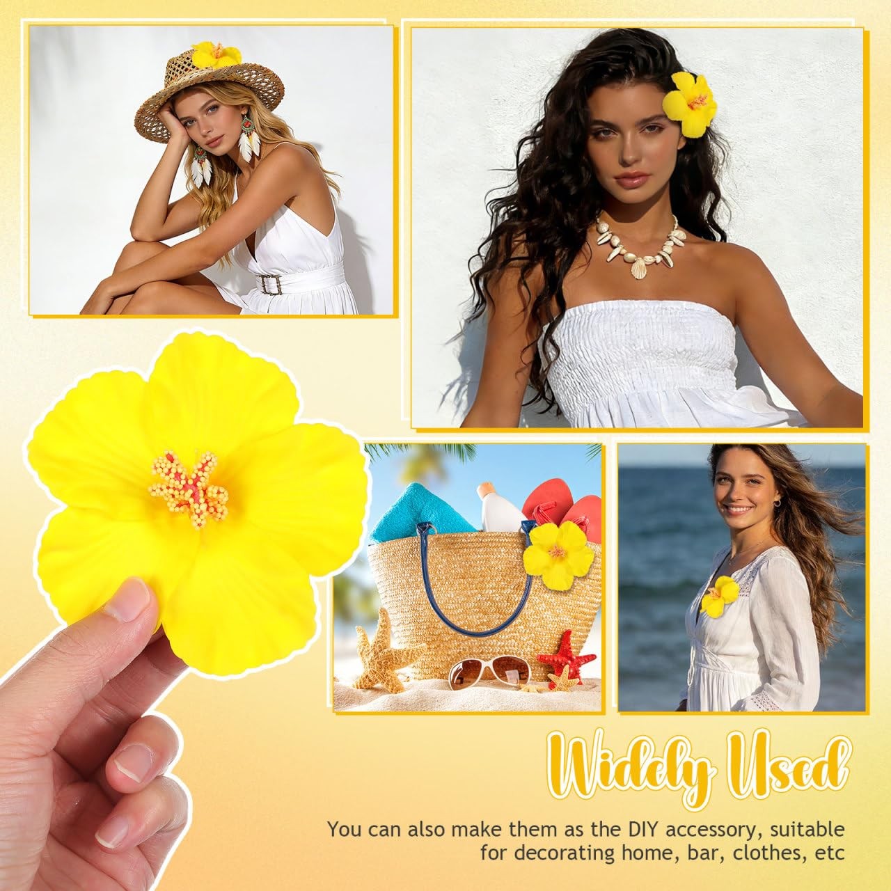 20 Pcs Yellow Artificial Hibiscus Flowers, Fake Hawaiian Flowers for Luau Par…