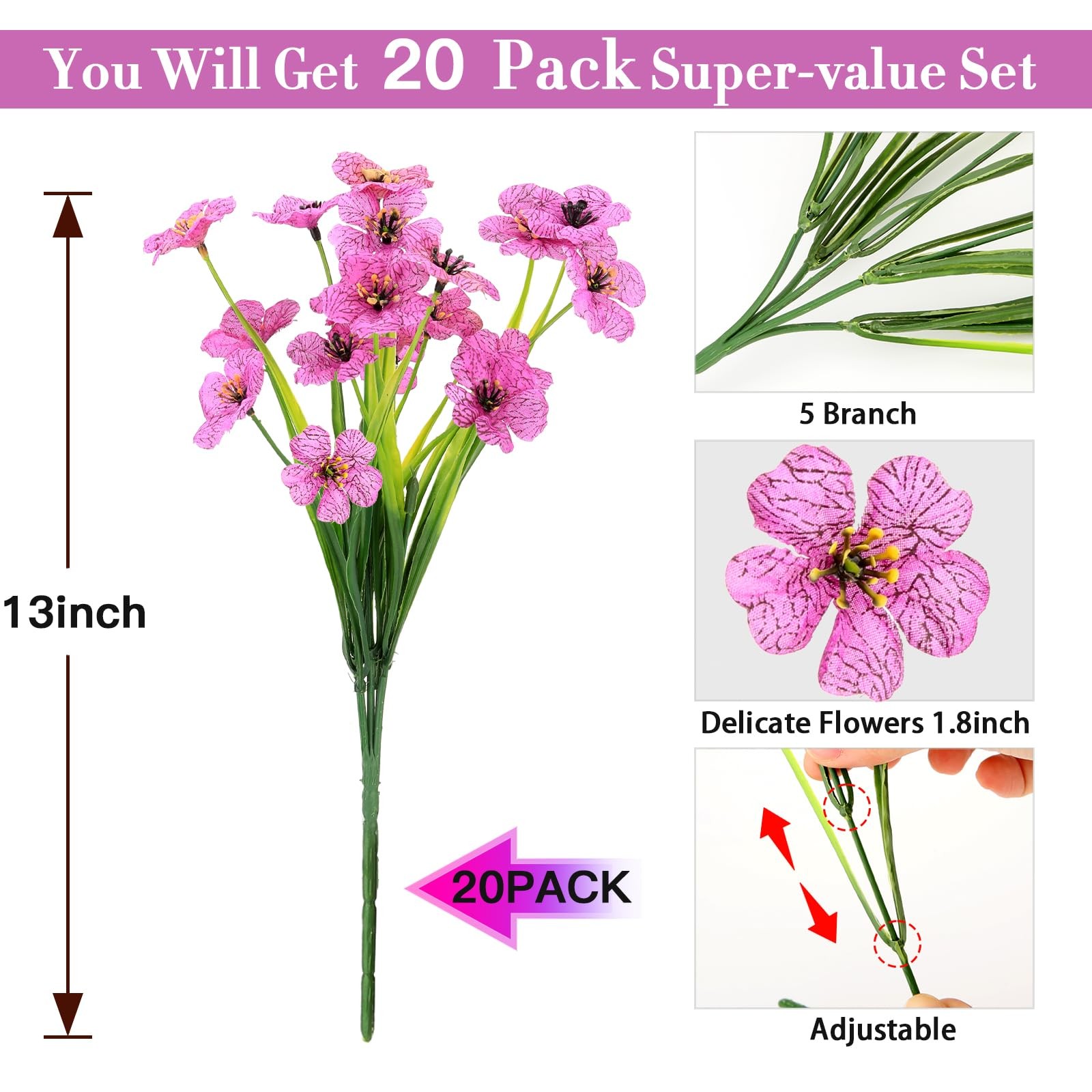 20 Bundles Artificial Flowers for Outdoors Decorations, Fake Flowers Faux Pla…