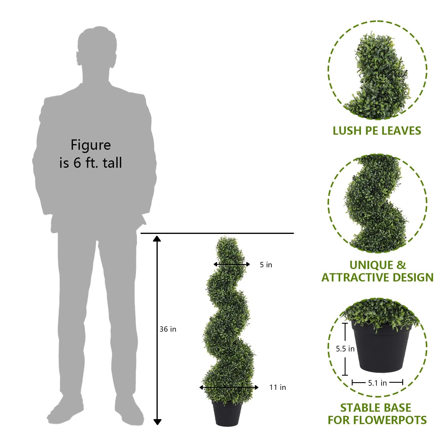 3ft Spiral Topiary Trees Artificial Outdoor Set of 2, 36″ Faux Boxwood Plants…