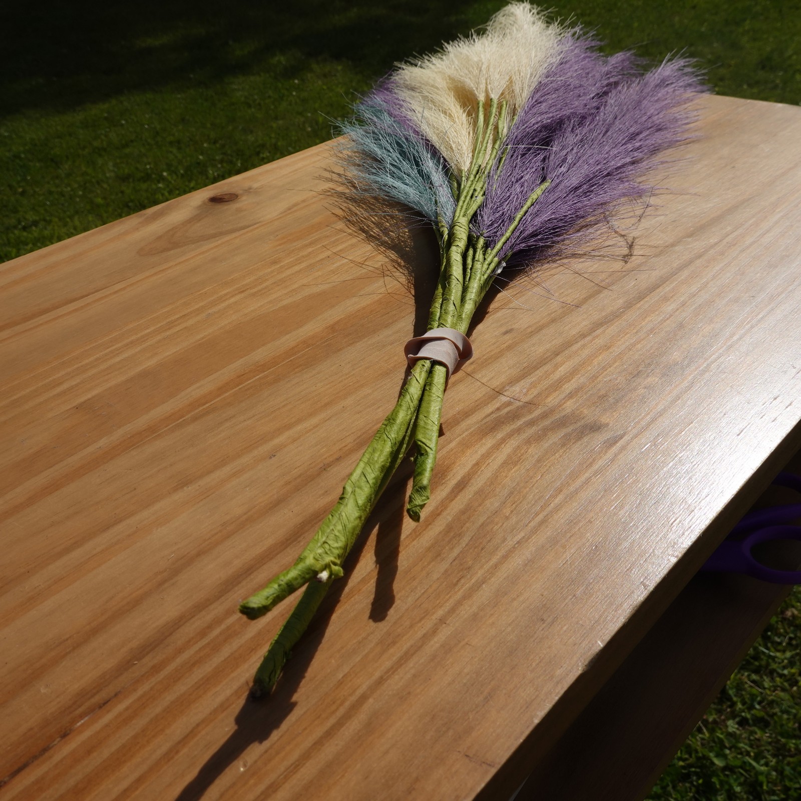 Purple Teal Ivory Faux Pampas Grass Bundle | 4 Artificial Pampas Stems | 24 Inch