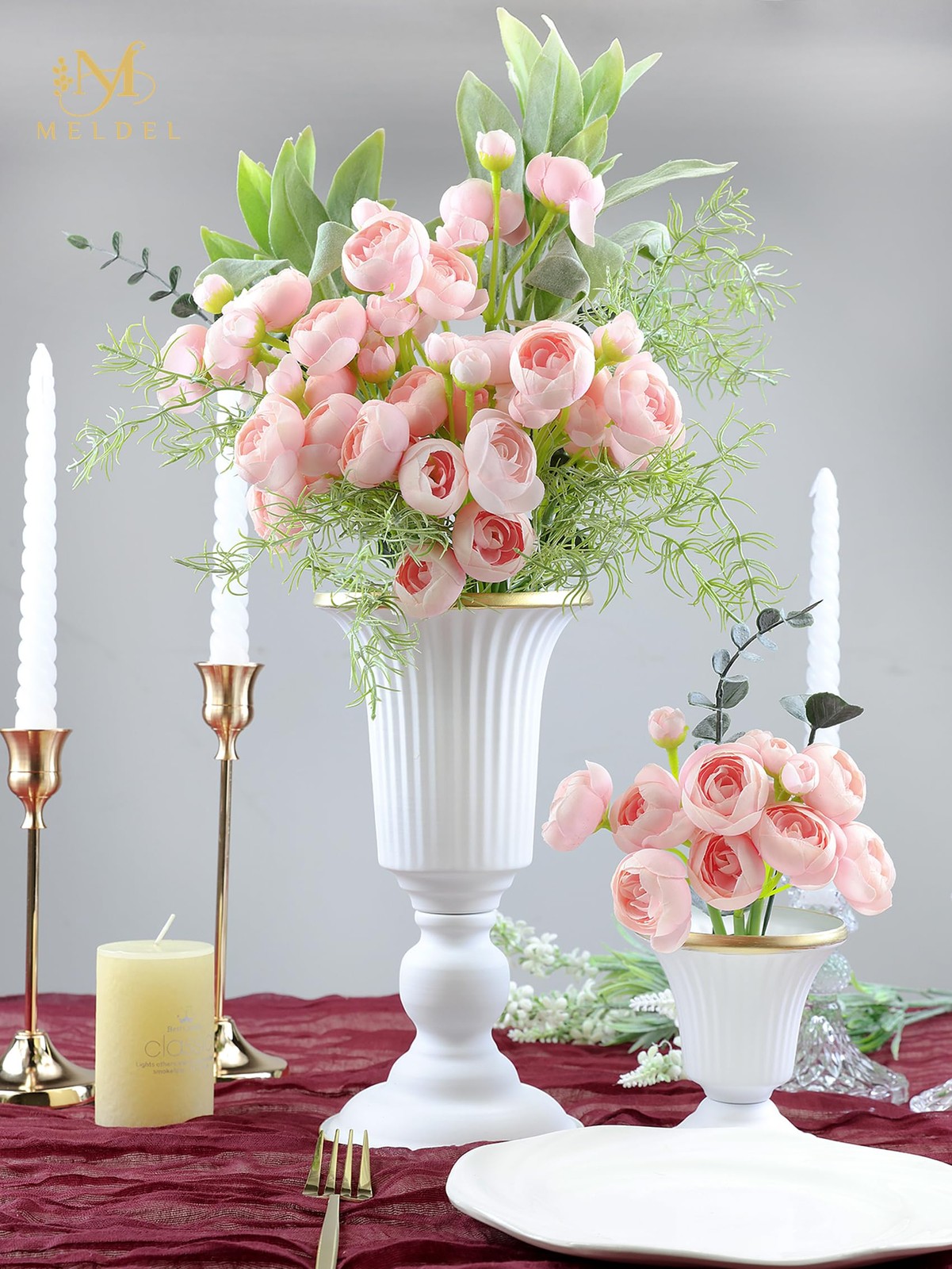 32 PCS Ranunculus Artificial Flower Faux Silk Mini Pink Peony Wedding